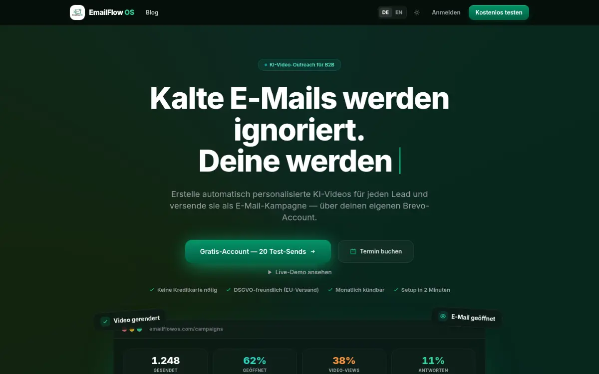 Vorschau der Website von EmailFlow OS