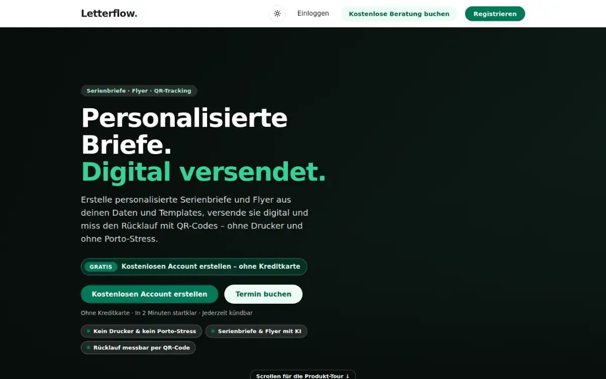 Vorschau der Website von LetterFlow