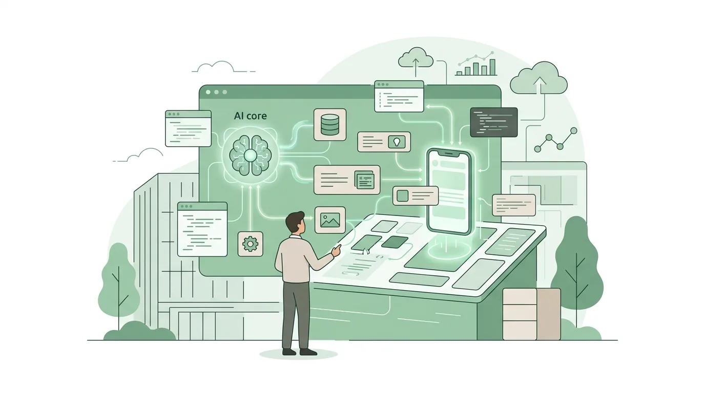 Illustration zur Frage „Kann man eine App mit KI erstellen – und was entsteht dabei wirklich?“