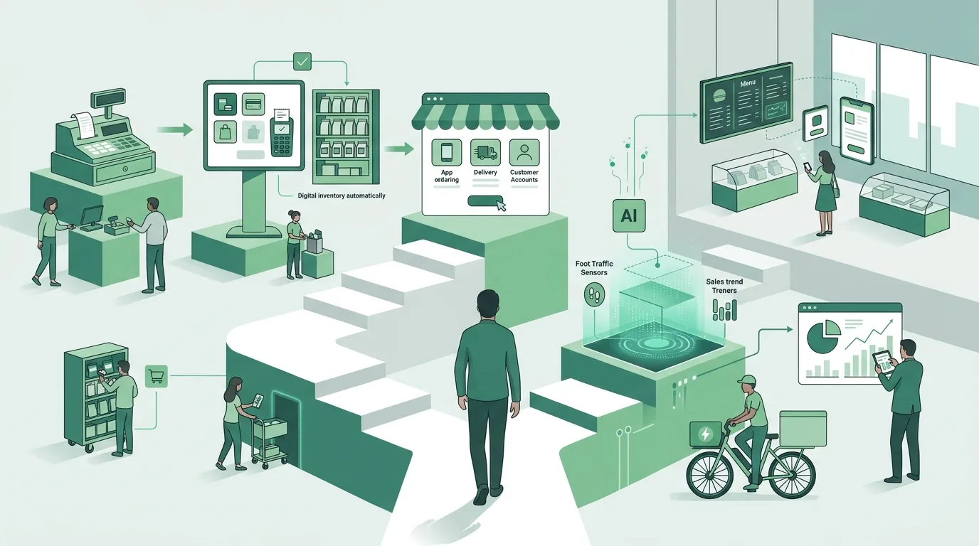 Illustration zur Frage „In welcher Reihenfolge digitalisiert man ein Ladengeschäft?“