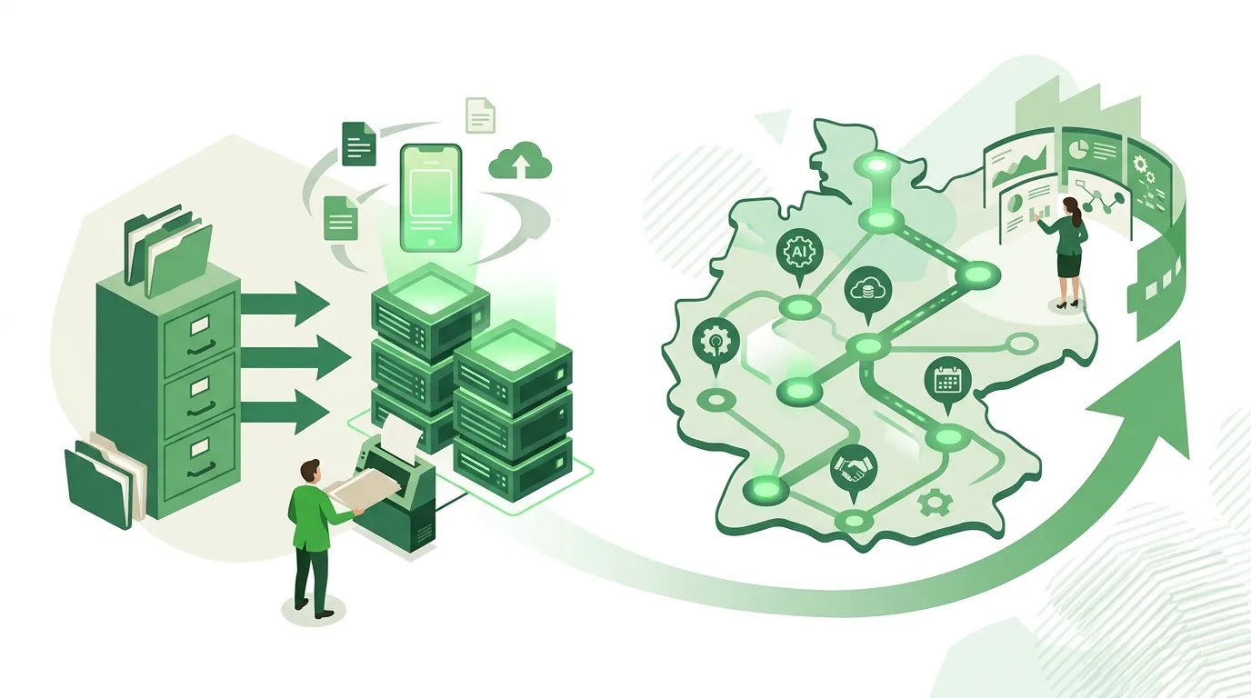 Illustration for the question “Digitalization vs. digital transformation: what's the difference?”