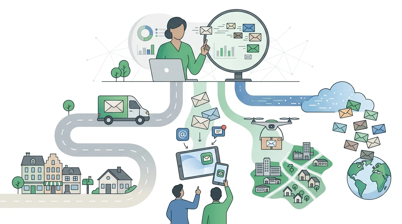 Illustration zur Frage „Welche Versandwege gibt es für ein Direct Mailing?“