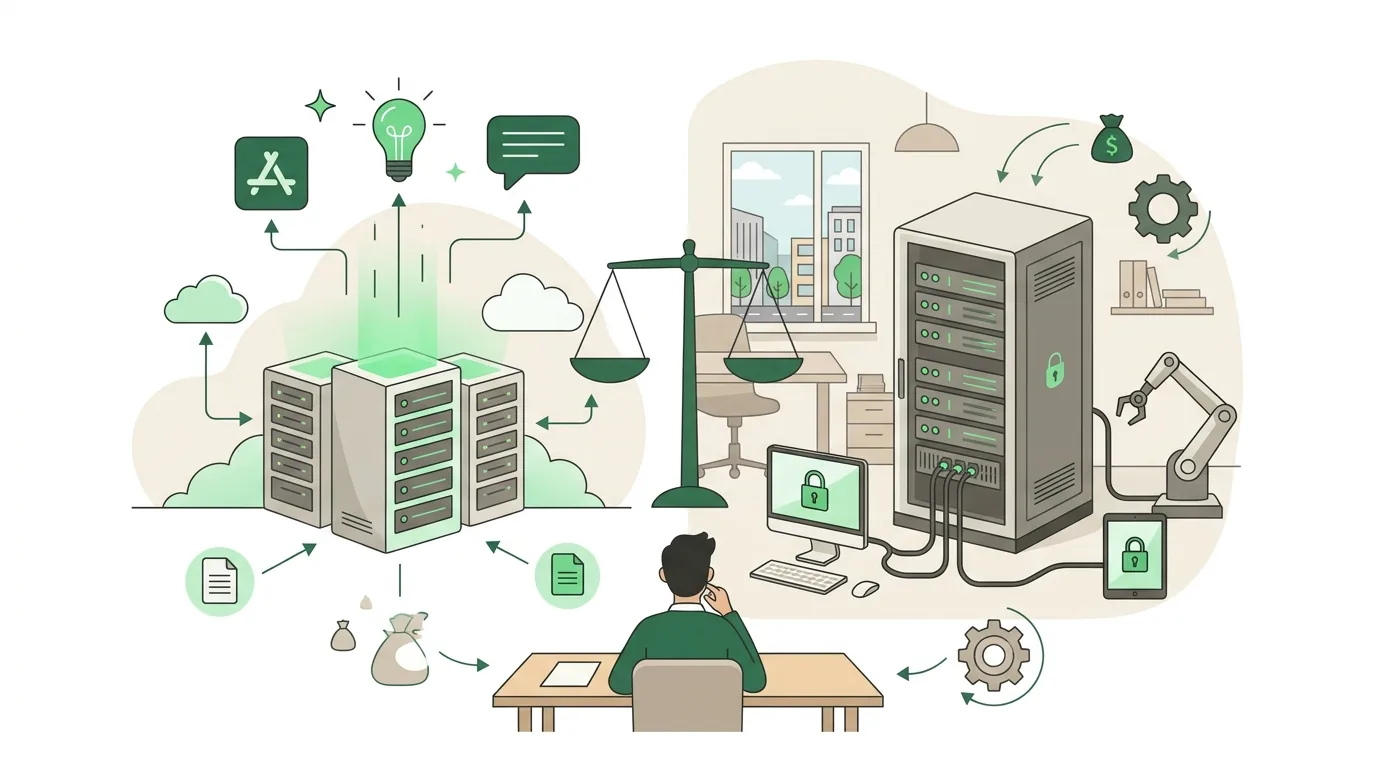 Illustration zur Frage „Cloud-KI oder lokale KI: wann rechnet sich der Eigenbetrieb?“