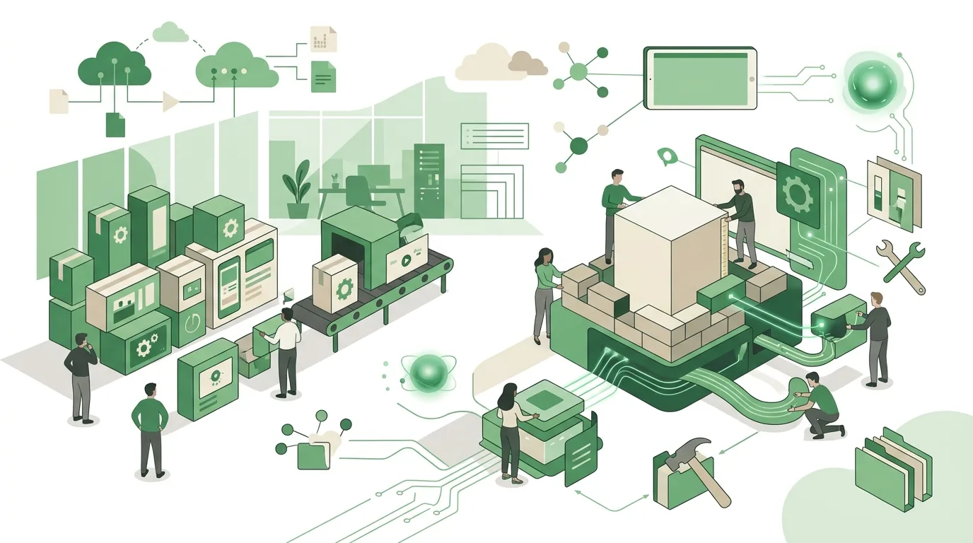 Illustration for the question “Going digital: is an off-the-shelf tool enough, or do you need custom software?”