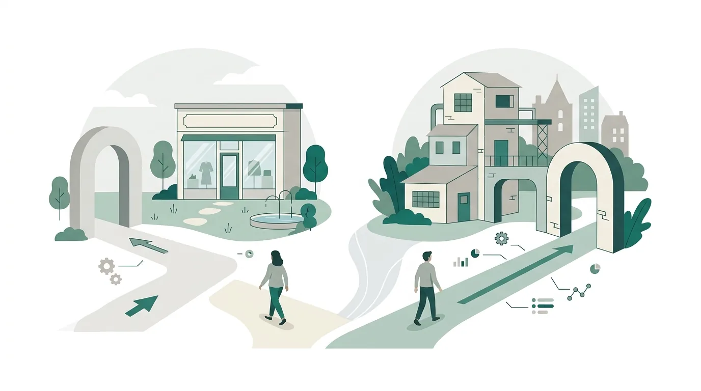 Illustration for the question “When is Shopify the wrong choice, and when is Shopware?”