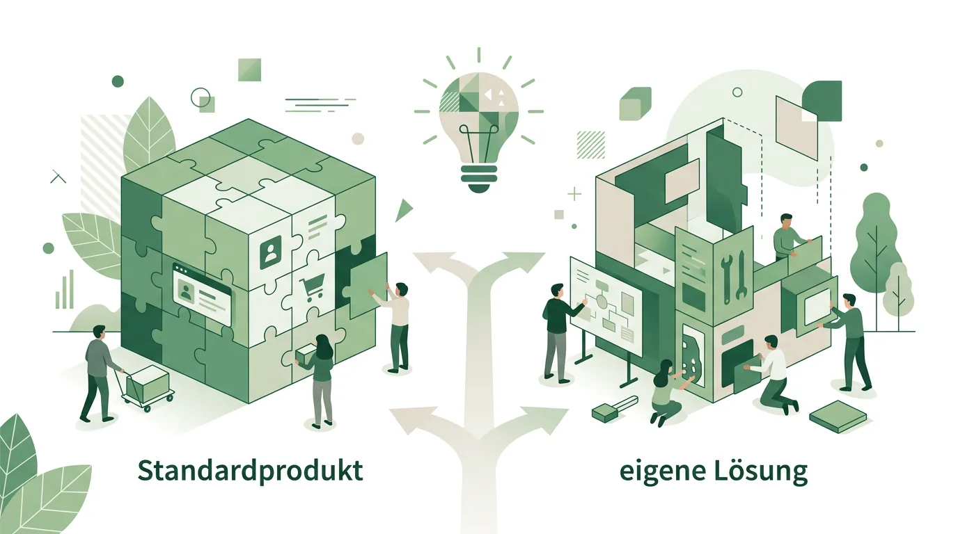 Illustration zur Frage „CRM-Software: Standardprodukt oder eigene Lösung?“