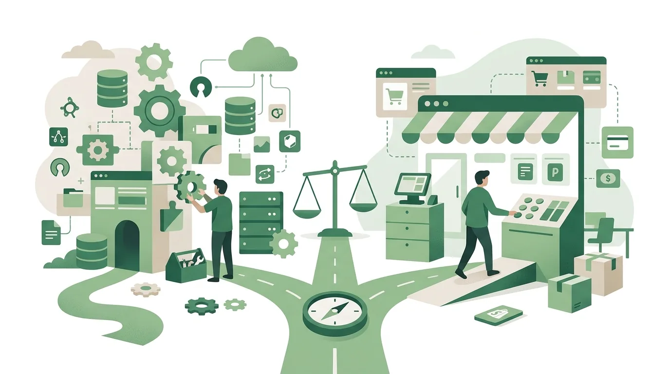 Illustration zum Artikel „WooCommerce oder Shopify: Kriterien für KMU“